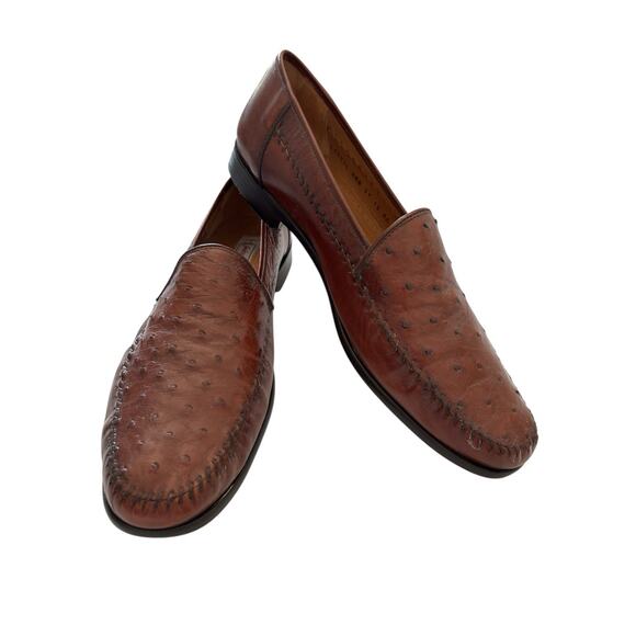 Sandro Moscoloni Men’s Genuine Ostrich Leather Loafer Size 13 AA Brown Spain - Picture 1 of 6
